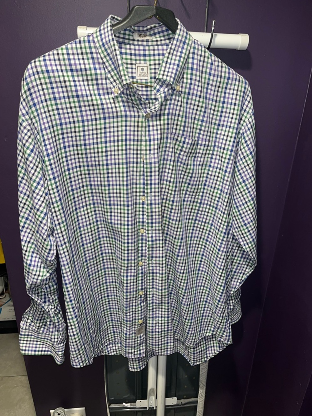 Peter Millar Blue and Green Check Button-Down Shirt